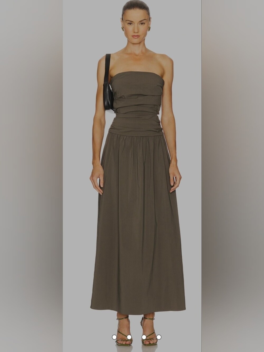ST. AGNI Gathered Strapless Tie Back Maxi Dress in Creme / Beige - Picture 1 of 5